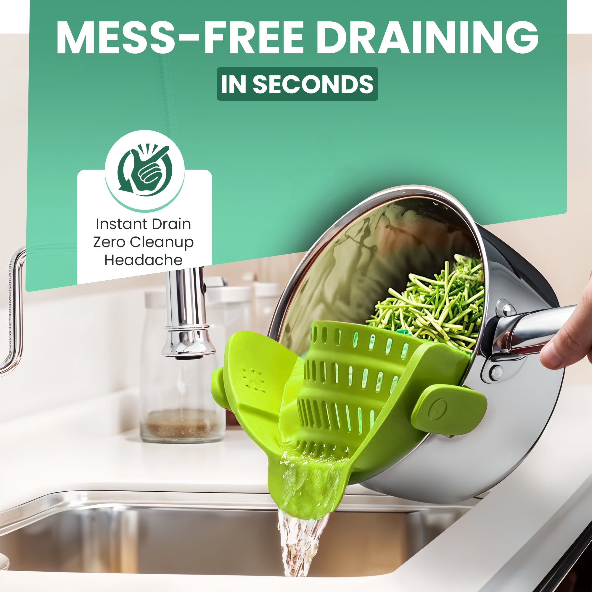 Pasta Strainer Clip-On for Pots and Pans